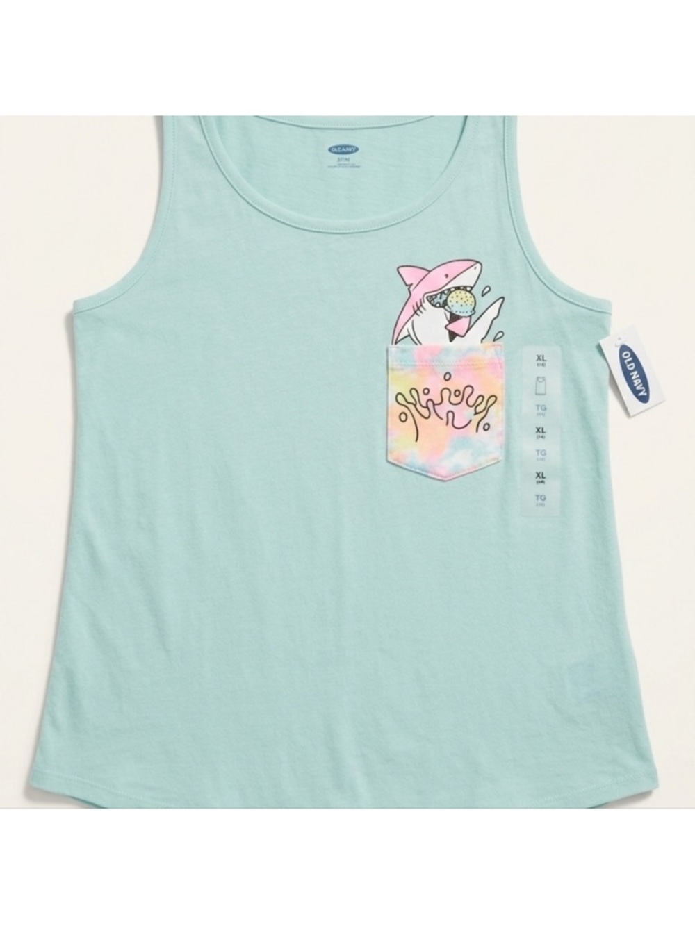 Old Navy Girls' Mint Tank with Tie-Dye Pocket & Shark